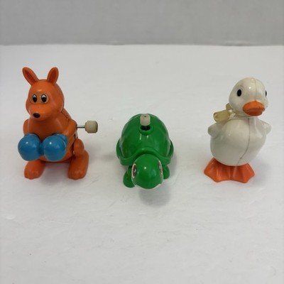Lot of 3 Vintage 1977 Tomy Turtle Wind Up Toy Collectible - Turtle Kangaroo Duck