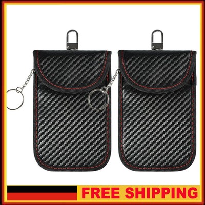 2Pcs Car Key Signal Blocker Case Carbon Fiber Key Fob Faraday Bag for Auto Parts