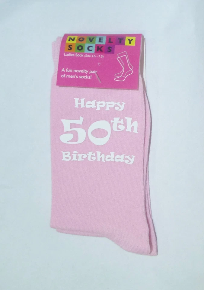 Happy 50th Birthday Printed Design Ladies Pink Socks Great 50th Birthday Gift