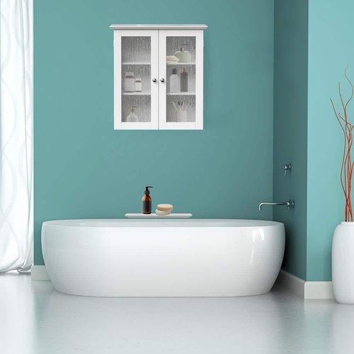 Bathroom Wall Cabinet Adjustable Shelf Kitchen Laundry Water-Textured Glass Door - Picture 5 of 9