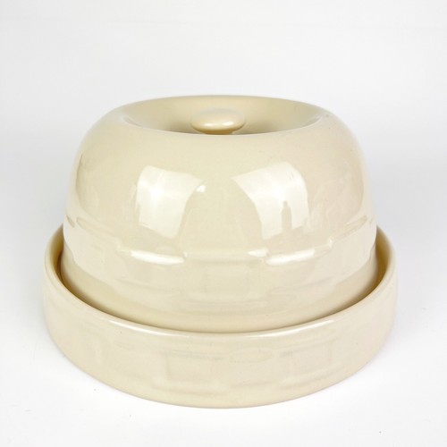 Longaberger Pottery Traditions Woven Lid Cheese Dome Serving Dish White Ivory