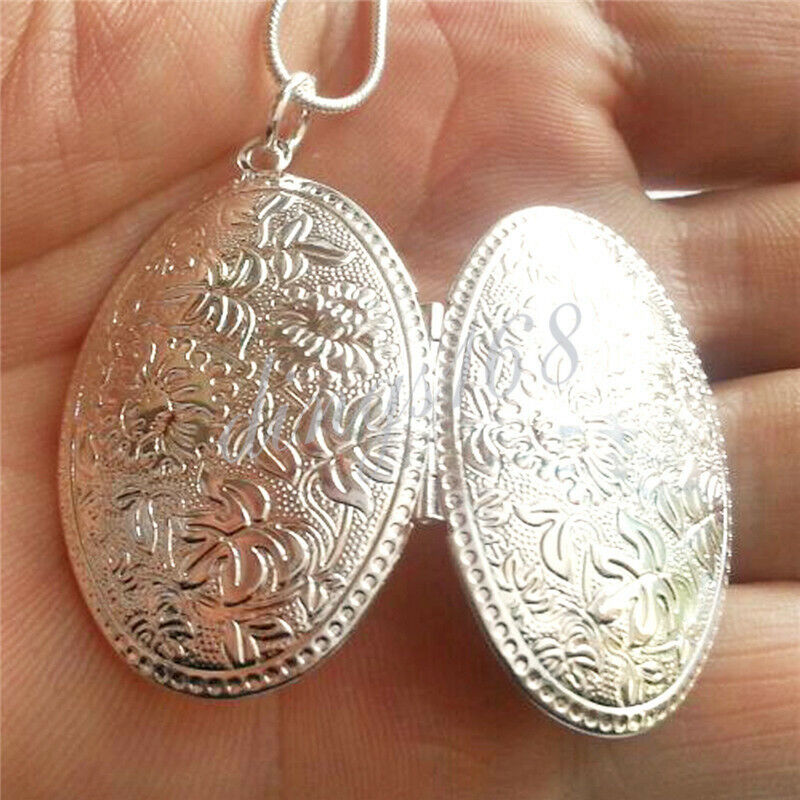 925 Sterling Silver Large Oval Carved Open Locket Pendant + 925 Sterling Silver Large Oval Carved Open Locket Pendant +