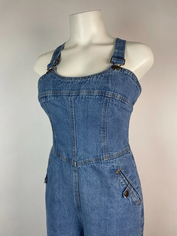Mono vaquero Miss h.i.s S de los años 70 mono botón delantero llamaradas hippy Foto 2 de 4