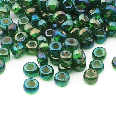 Lot (200) Czech vintage vitrail green seed glass beads 4x3mm 