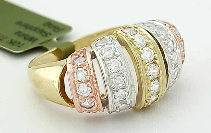 LAB CREATED  0.96 Cts WHITE SAPPHIRE RING 10K TRICOLOR - New With Tag - Image 4 of 4