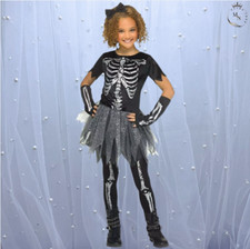 Glitter Skeleton Fantasy Costume Girl Size Medium 7-8 Halloween Complete Dress