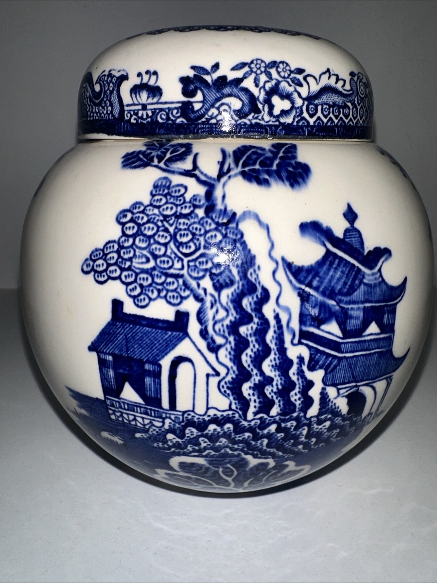 Vintage 1930'S Mason's Ironstone Ginger Jar W/ Lid Blue