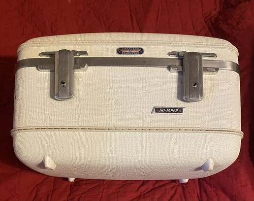 VTG American Tourister White TIARA Train Case Make Up Suitcase No Key - Picture 9 of 13