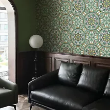 Jiffdiff Boho Symmetry Floral Wallpaper Rolls Self-Adhesive Sticker 17.3"X393"