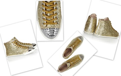 MIU MIU AMAZING GOLD GLITTER HIGH TOP METAL CAP TOE
