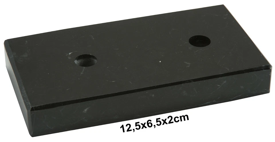 EIGENMARKE B-Ware Schwarze Marmorsockel mit 2 Lochbohrungen, Kanten abgeschrägt,125x65x20mm