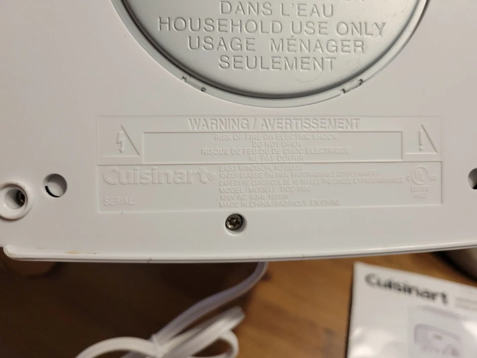 Cuisinart DCC 1150 10 tazas cafetera manual de instrucciones SOLO pieza de repuesto Foto 4 de 4