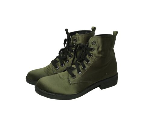 Dirty Laundry Olive Green Satin Combat Boots Women's Size 7.5 - Picture 1 of 9