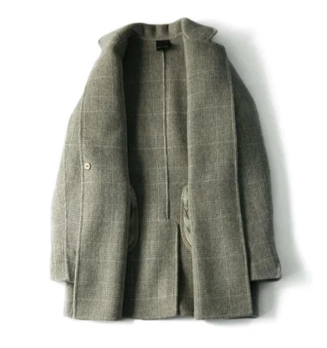 Cappotto donna bavero double face lana a quadri sciolto corto formale giacca outwear - Foto 4 di 21