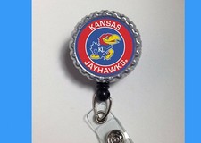 Kansas Jayhawks university Retractable Reel ID Badge Holder nurse cna RN Lpn