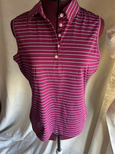 NIKE GOLF donna - nuova senza etichette - taglia M (8-10) senza maniche marrone/navy/striscia bianca