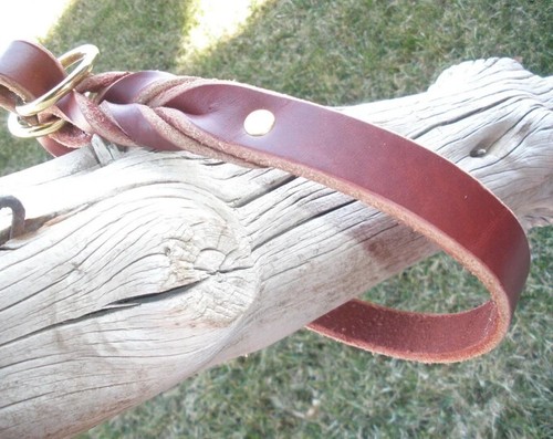 LEATHER SLIP COLLAR, 1" X 21", BLACK, HEAVY SOLID BRASS RINGS, GENERAL USE - Picture 11 of 24