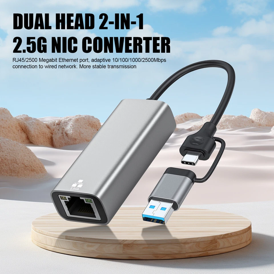 USB C to Ethernet Adapter Type-C 3.0 to RJ45 Network LAN Gigabit 2.5G 2500Mbps - Image 3 of 4