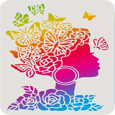 1pc Woman Stencils 29.7x21cm Plastic Woman Face Silhouette Stencil Flowerood 
