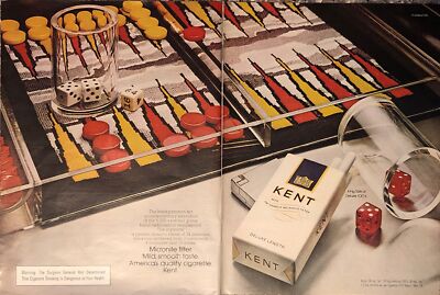 1974 Kent Cigarettes PRINT AD Backgammon Set Dice Americas Quality VTG 1970s 2pg