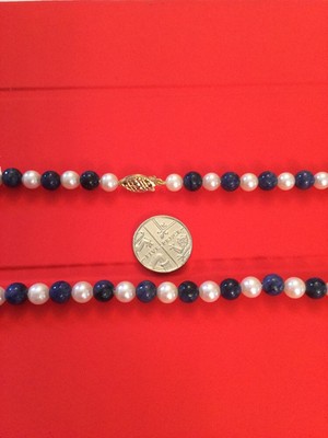 Süßwasserperlen, Sodalith 18'' Halskette mit 9 kt Gold ausgefallener Druckknopf - NEU UVP £160