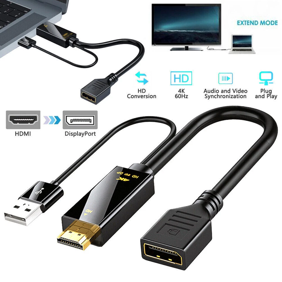 10PCS 4K HDMI to DP Displayport Active Converter Cable USB Power for PC Laptop - Image 2 of 4