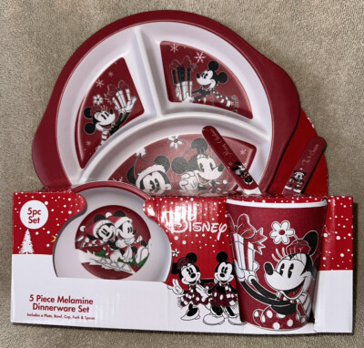 Disney Minnie Mickey Mouse Melamine Kids Child 5pc Christmas Dish Feeding  Set