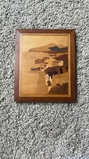 Vintage Inlay Marquetry Wood Picture Coastal Italy 8.5” 