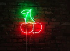 Two Cherries Neon Sign Light Lamp 20"x16" Handmade Real Glass With Dimmer VH