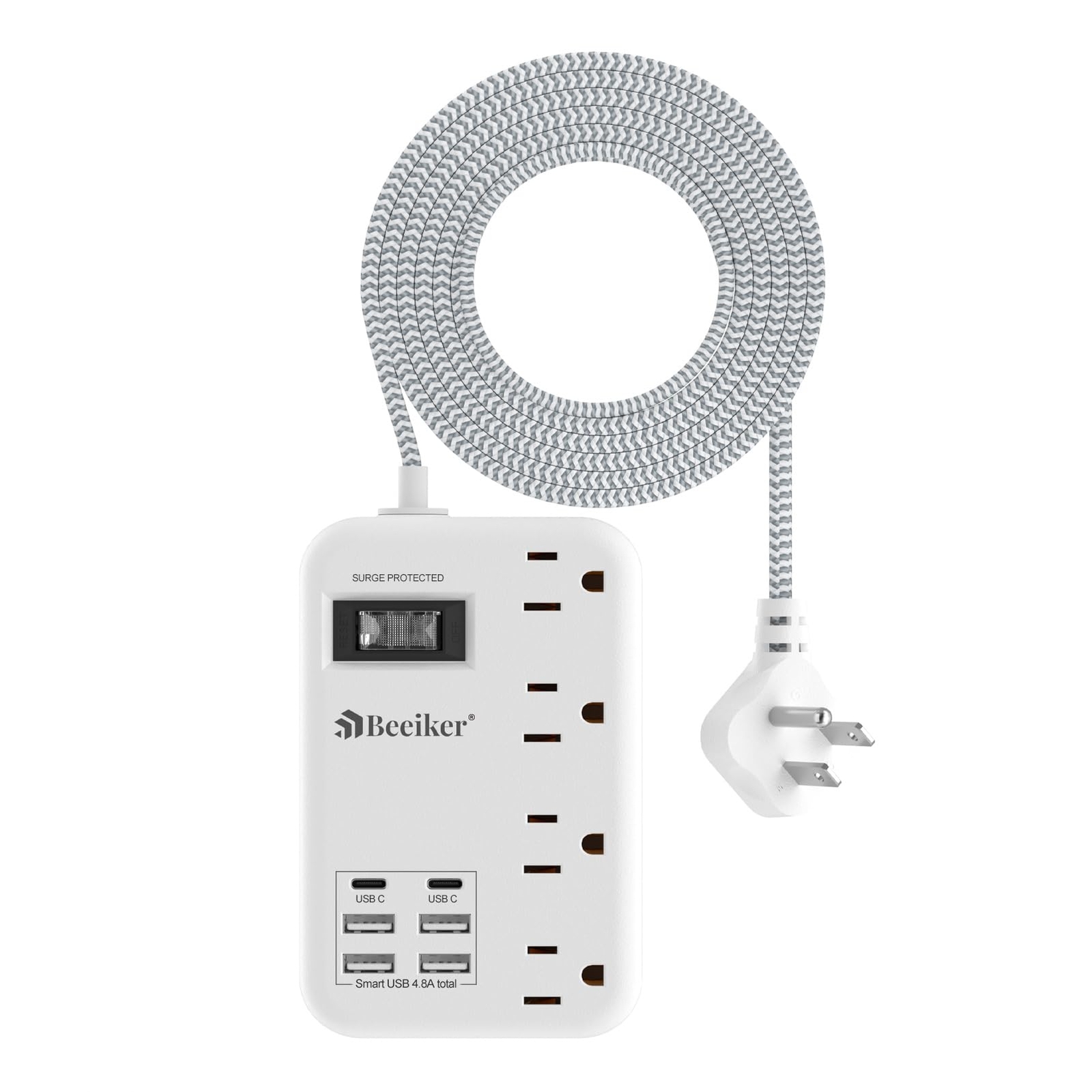 6 USB(2 USB C) Surge Protector Power Strip- 5Ft Travel Power Strip with 4.8A ...