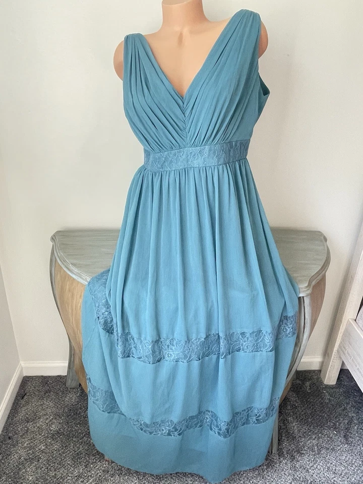 Davids 新娘长裙 14 XL Surplice 无袖蓝绿色花边口音伴娘 — 第 3/4 张图片