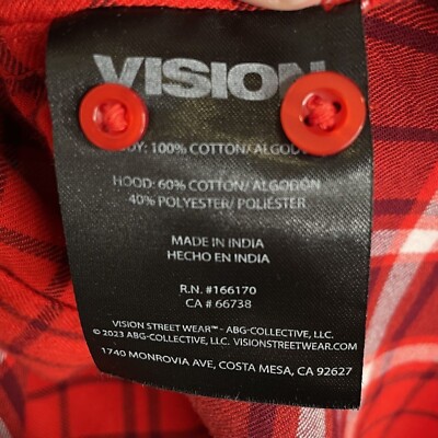 cotton NWT Vision Street Wear Red Flannel Hooded Button Up, M | eBay