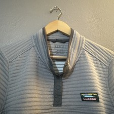 LL Bean  Airlight  grey ribbed quarter-snap button pullover sweatshirt XL 