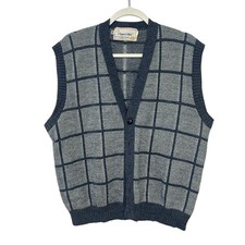 Clipper Mist 80s Sweater Vest XL Navy White Windowpane Preppy Academia USA