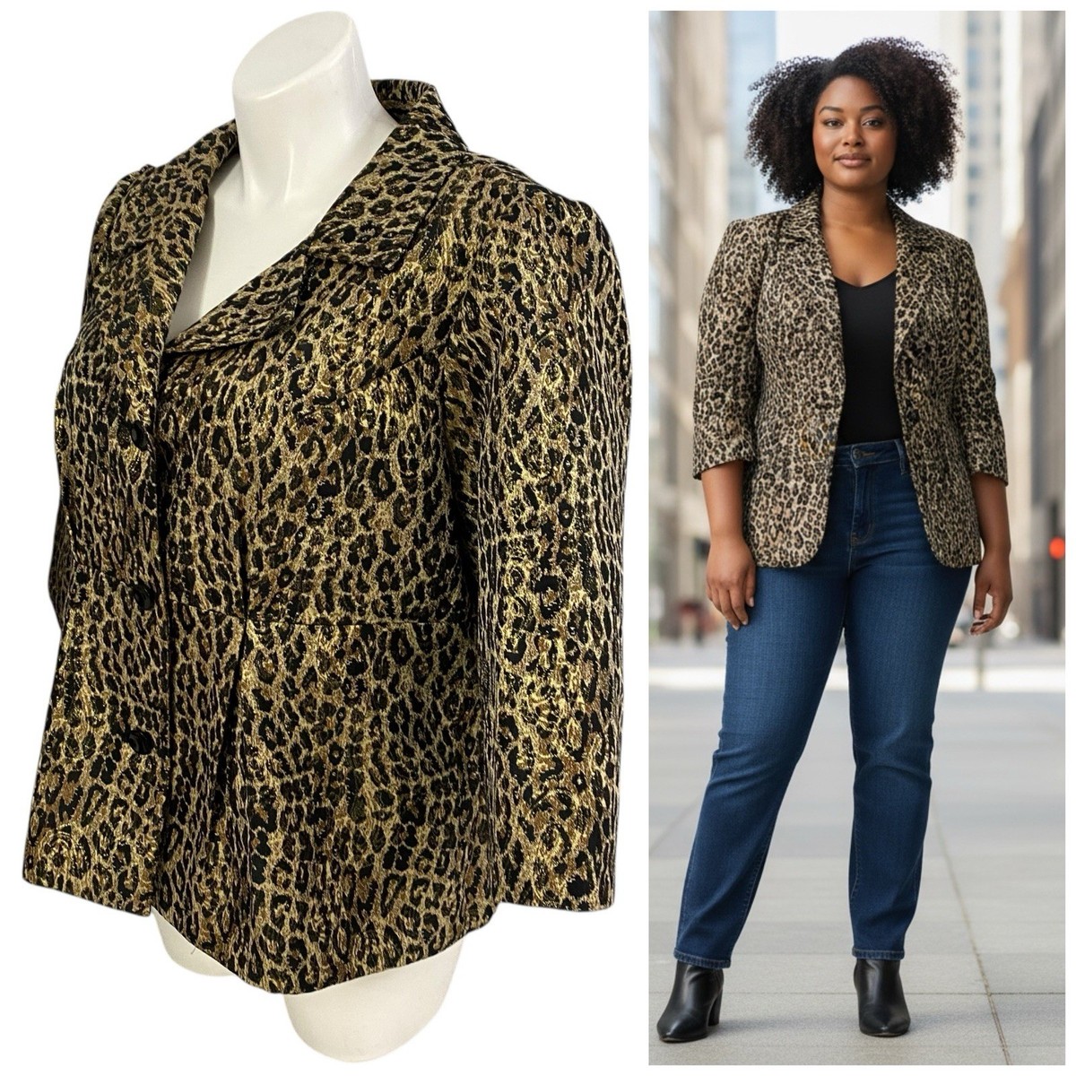 Sunny Leigh Blazer Womens Sz 20W Leopard Jacket Workwear Business