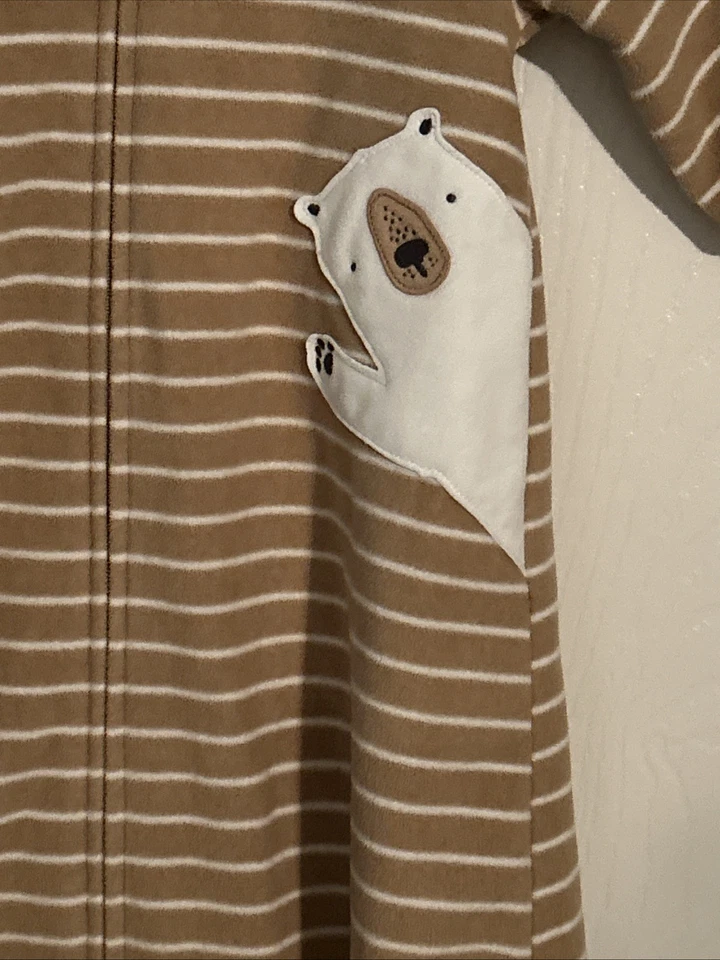 Saco de dormir Carter's bebé niño 9-12M marrón polar manga larga oso ondulando CÁLIDO Foto 3 de 4