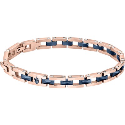 MASERATI Mens Bracelet JM422ATZ15 Stainless Steel Gold Rose Ceramic Blue