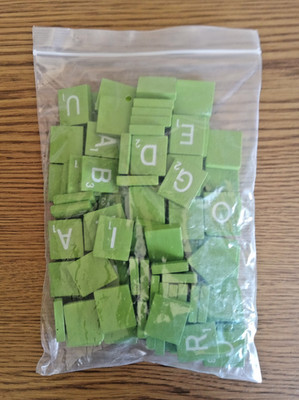 Green with White Letters Wood Scrabble Tiles Set 100 Tiles ~ Game , Scrapbook