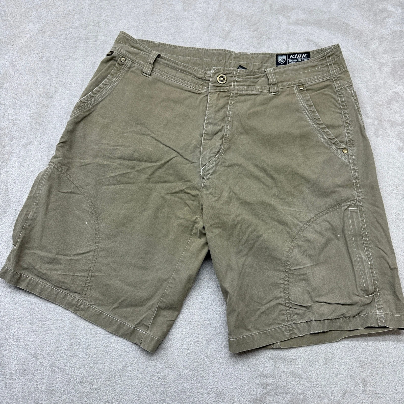 Kuhl Ramblr Cargo Shorts Mens 34 Khaki Green Vintage Patina Dye Hiking Utility
Opens in a new window