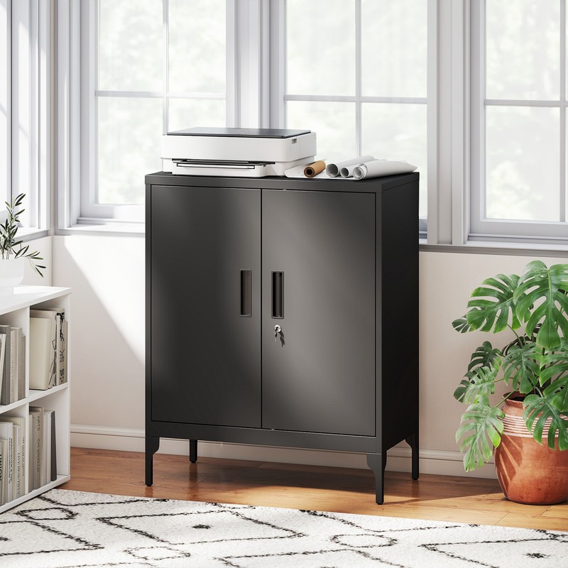Metal Storage Cabinet with Lock, Steel Garage Cabinet, Black