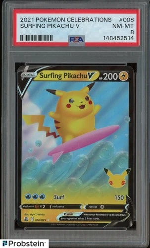 2021 Pokemon Celebrations #008 Surfing Pikachu V PSA 8 NM-MT