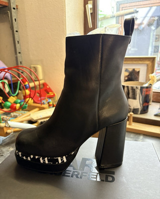 Karl Lagerfeld Strada Damen Stiefeletten EU 39 Schwarz Leder Plateau Blockabsatz