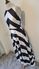 COAST - Sadie Stripe Black & White Chevron Full Length Satin Maxi Dress Size 14