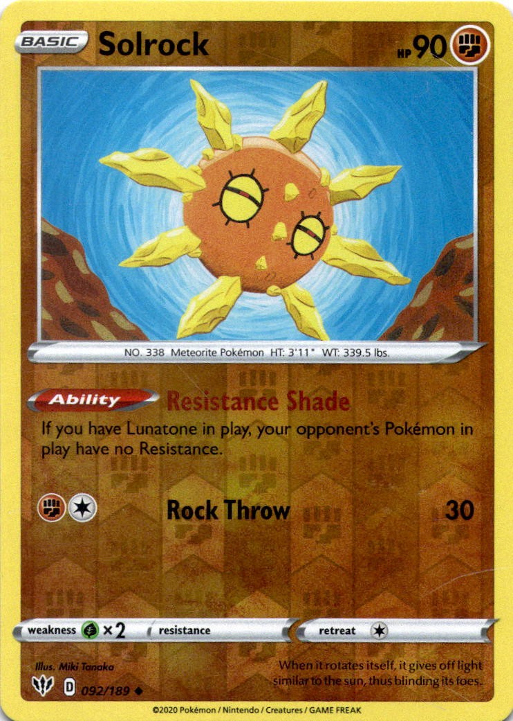 SOLROCK 092/189 UC DARKNESS ABLAZE POKEMON REVERSE HOLO MP