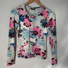 Camiseta Oilily Floral Manga Larga UPF Atlética Exterior Azul Vacaciones Elastizada XS