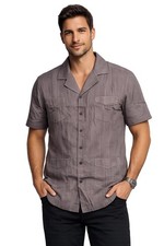 COOFANDY Mens Large Casual Linen Blend Button Down Shirt Short Sleeve Shirt New
