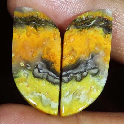 Natural Bumble Bee Jasper Pair Cabochon Gemstone 32.90 Ct 13x34x3 mm UP23