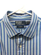 Ralph Lauren Polo Shirt Mens XL 17 1/2 Blue Striped Button Up Long Sleeve Curham