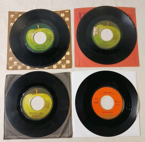 The Beatles 45 RPM 7” Vinyl Record Lot Of 4 Help! Ticket To Ride Eight Days A3