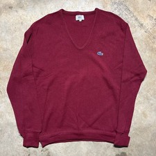 Vintage 70s Izod Lacoste Red Acrylic Round Neck Sweater 1970s True Vintage